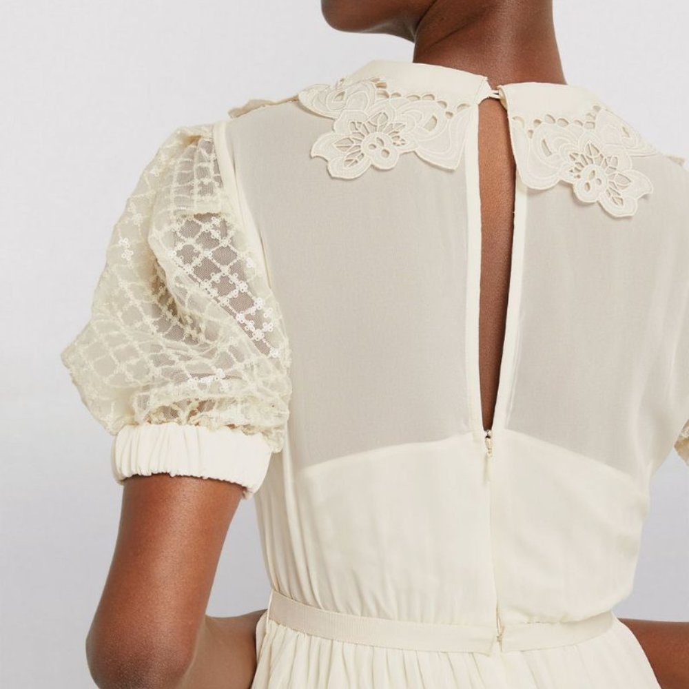 SELF-PORTRAIT Chiffon Lace-Collar Midi Dress - Picture 6 of 8